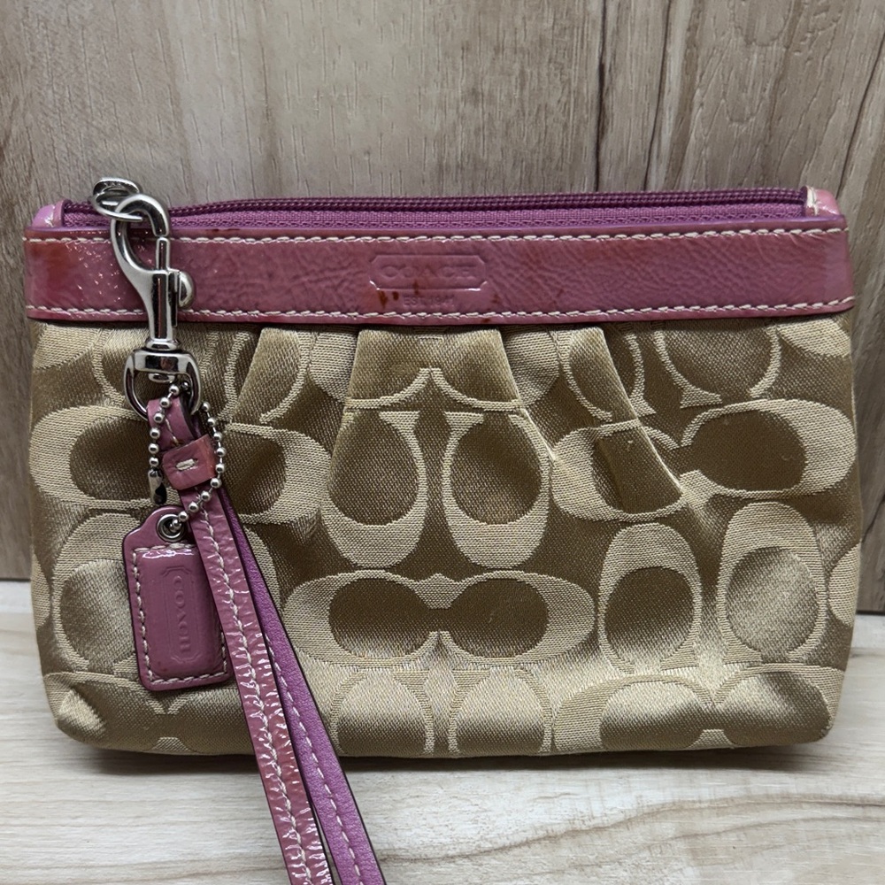 Coach Beige and Mauve Signature Wristlet